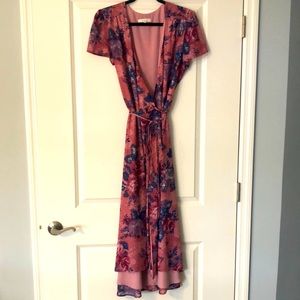 Pink/purple/blue long wrap dress